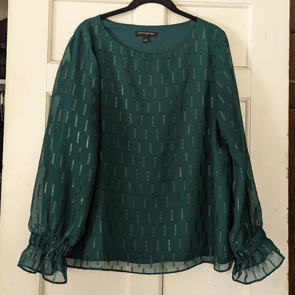 Banana Republic Shine Boat-Neck Top in Green Size Large